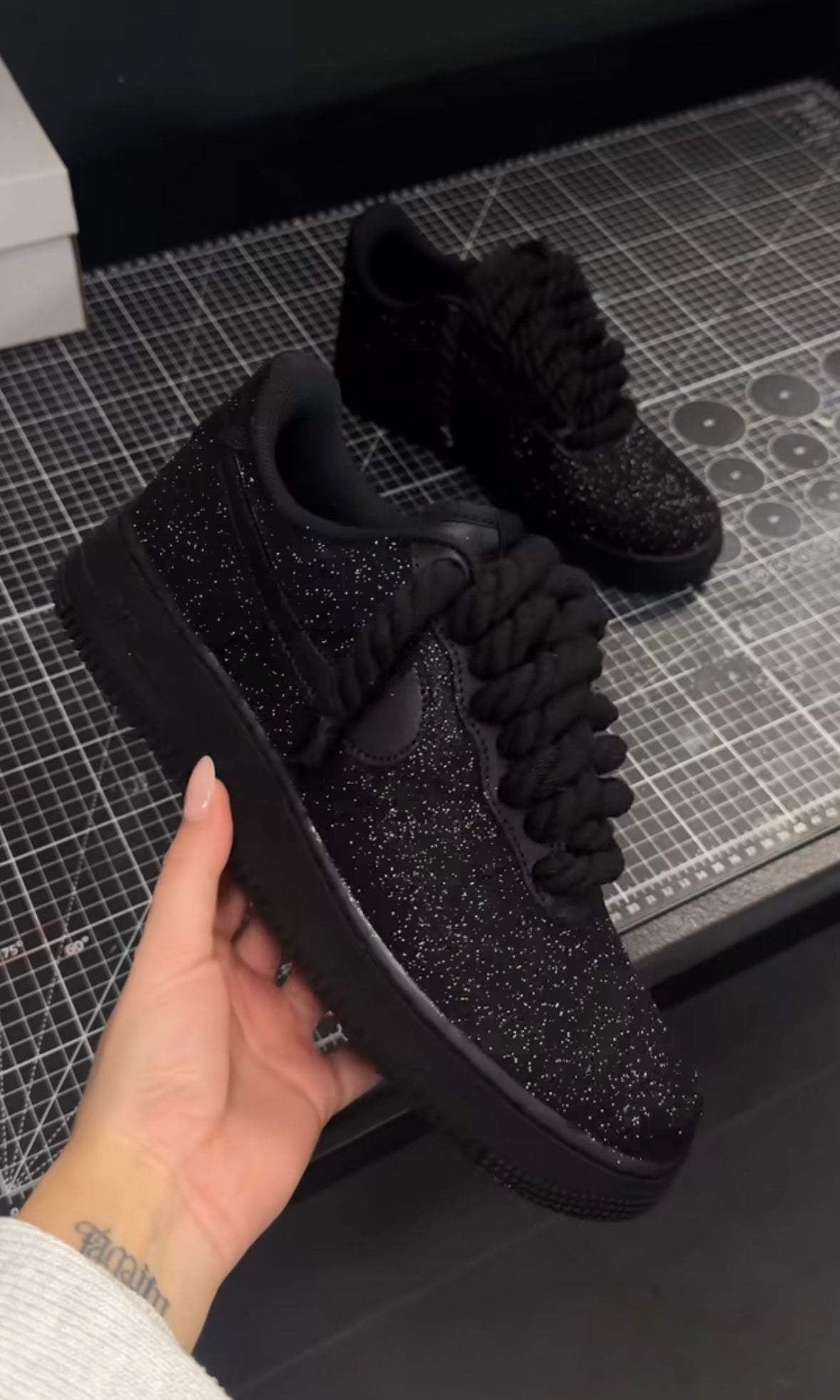 Nike Air Force 1 Black Shiny Custom Designer Rope Laces Black