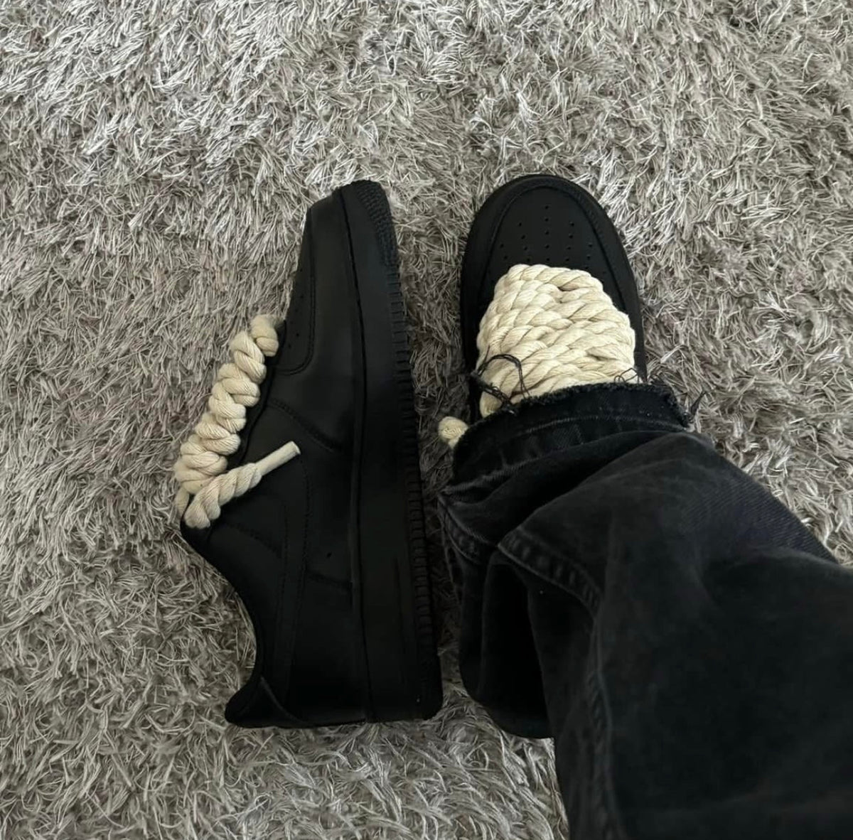 Nike Air Force 1 Rope Lace Black-Bézs