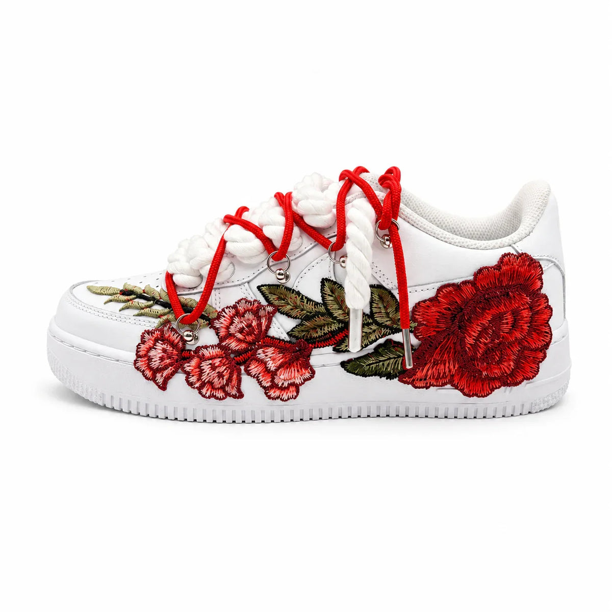 NIKE AIR FORCE 1 LOW 07 WHITE RED ROSE DOUBLE ROPE LACES