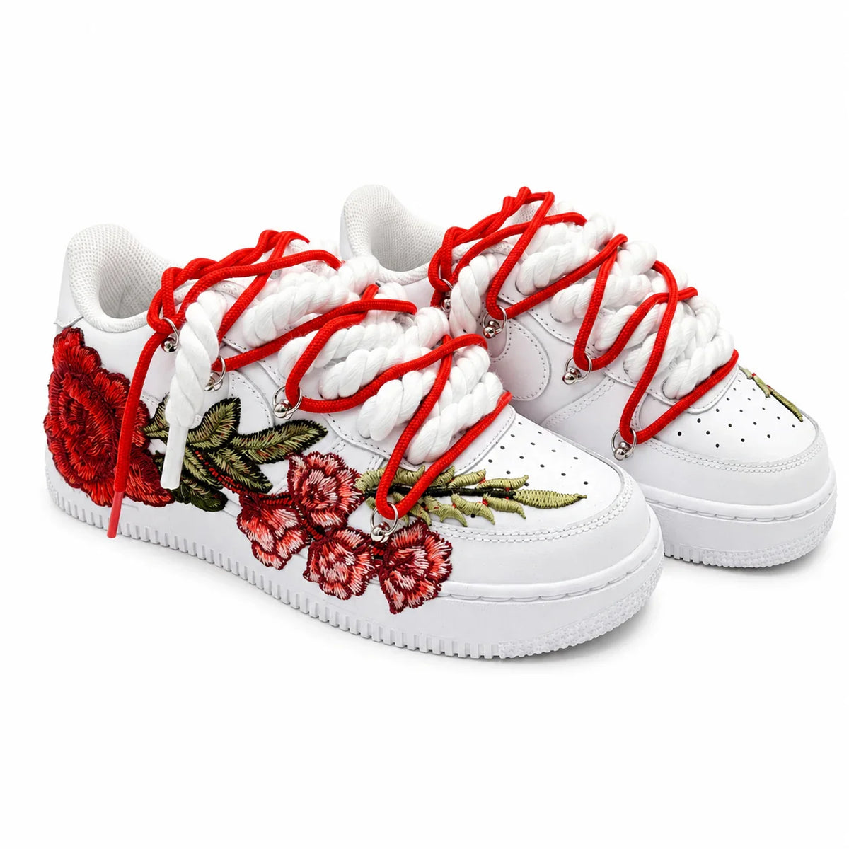 NIKE AIR FORCE 1 LOW 07 WHITE RED ROSE DOUBLE ROPE LACES