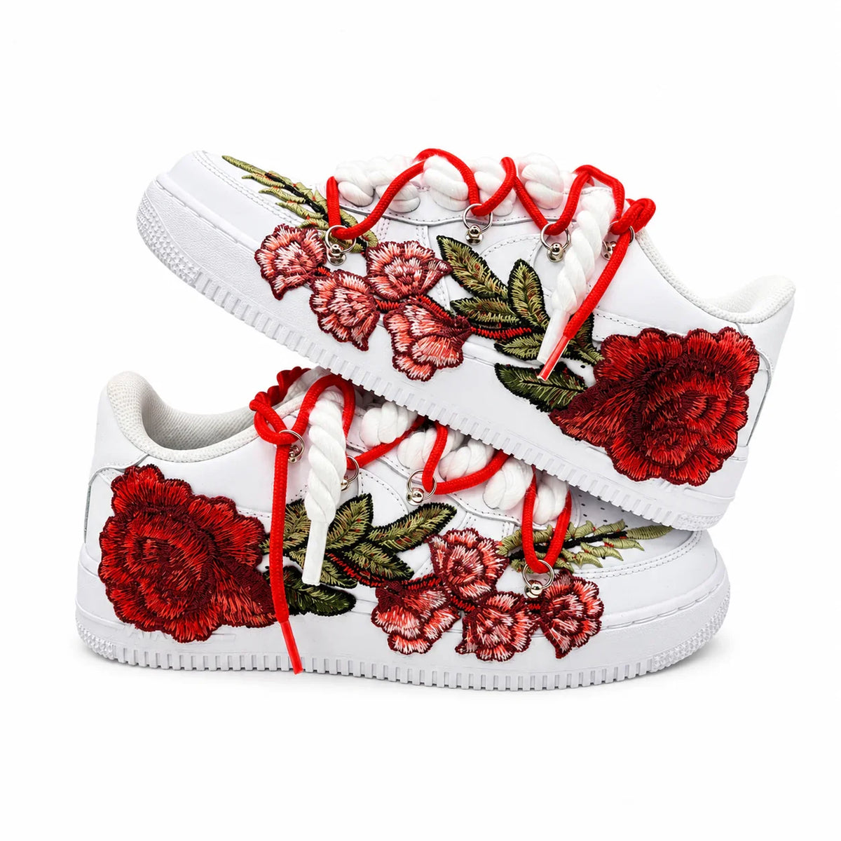 NIKE AIR FORCE 1 LOW 07 WHITE RED ROSE DOUBLE ROPE LACES