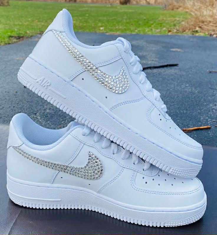 Nike Air Force 1 White-Silver Rhinestone Custom
